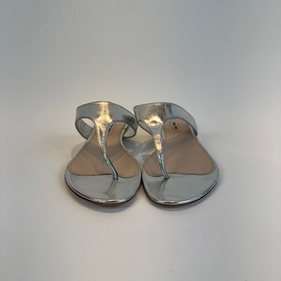 Miu Miu Metallic Silver Sandals with Rhinestone Heel Design, Size 41 EU - Picture 3 of 16